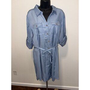 Studio 1886 Knee Length Dress Women 12 / 14 Large Roll Tab Sleeves Collared Belt